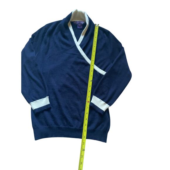 Ralph Lauren Purple Label Women/Teens Cashmere Wrap dark Blue/cream accent Large - Picture 8 of 8